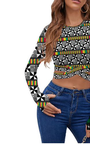 Adinkra Strappy Long Sleeve Cropped Top