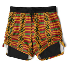 Load image into Gallery viewer, Kente (Black) Men&#39;s 2-in-1 Shorts