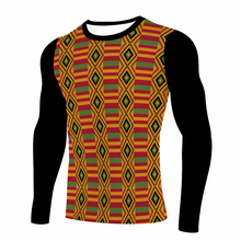 Load image into Gallery viewer, Kente (Black) Long Sleeve Workout Shirt