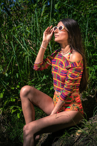 Kente Mesh Crop Top