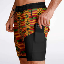Load image into Gallery viewer, Kente (Black) Men&#39;s 2-in-1 Shorts