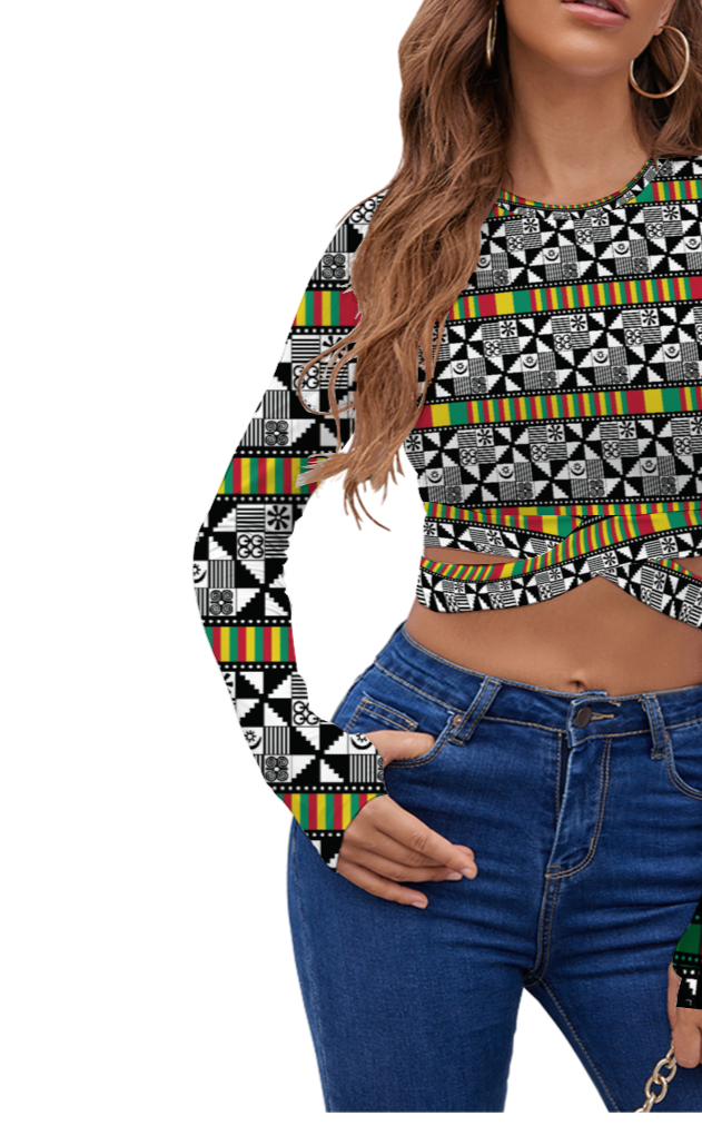 Adinkra Strappy Long Sleeve Cropped Top