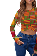 Load image into Gallery viewer, Kente II Strappy Long Sleeve Cropped Top